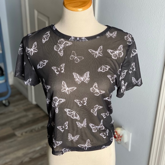 Boutique Tops - Cloud Dancer Sheer Butterfly Top